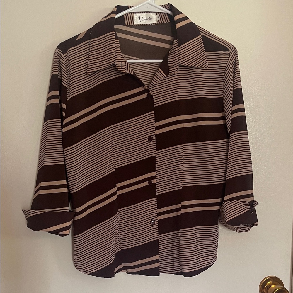 J. Crew Brown and Cream Striped Button Down Shirt